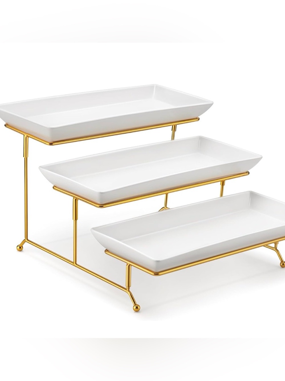 Three-Tier Ceramic Serving Tray with Gold Stand